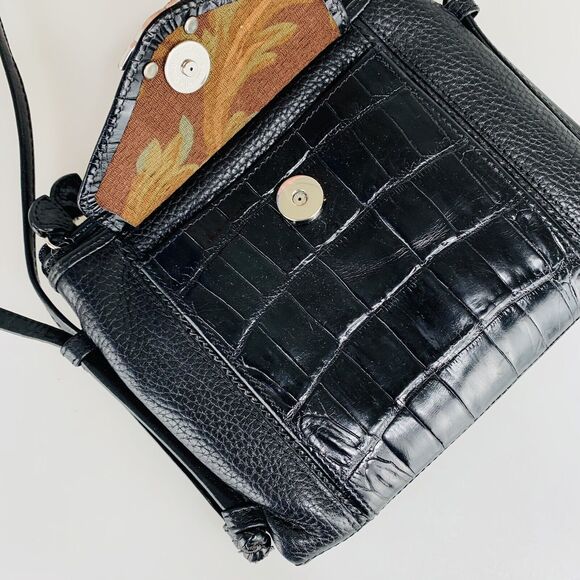 Brighton Crossbody Black Leather Wallet Center Organizer Alligator - Picture 6 of 11